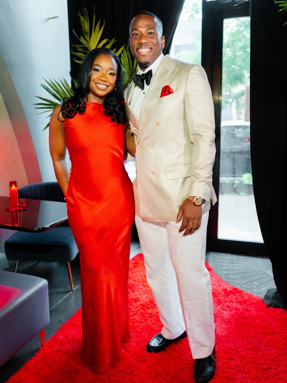 Lovers + Friends Red Satin One-Shoulder Maxi Gown
